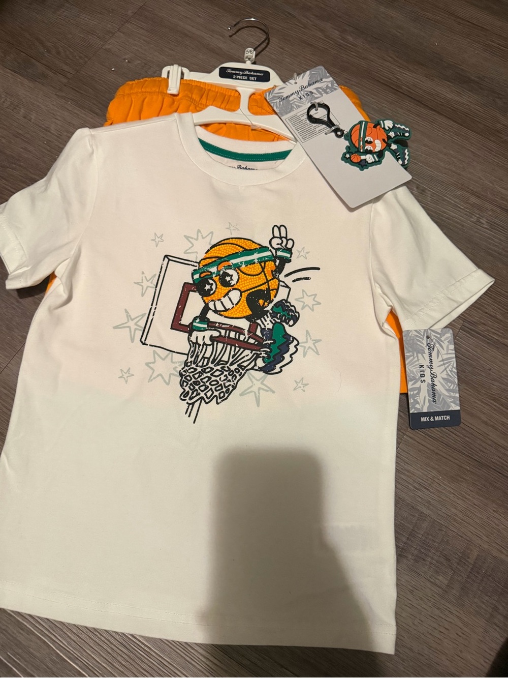 Tommy Bahama Cream Tee with Orange & Green Basketball Graphic-NWT- size 5/6